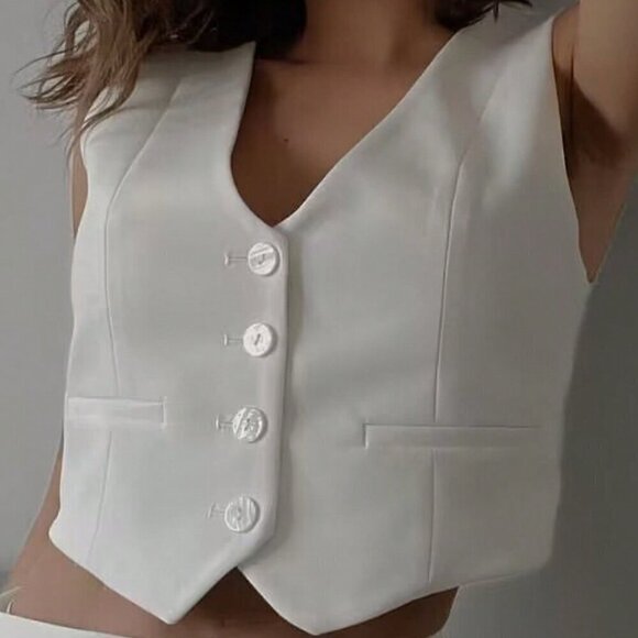 White Elegant Women's European And American Style Casual Slim Fit Sleeveless Tan - Picture 4 of 8